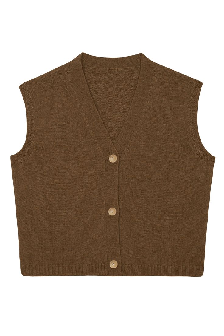 Discover our sleeveless Esther cardigan inspired by our iconic Matilda cardigan. Its plunging V-neck and straight cut will bring elegance and sophistication to your summer outfits. Elegant V-neck Solid Color Vest, Brown V-neck Cardigan For Layering, Classic V-neck Sweater Vest For Spring, Versatile V-neck Cardigan For Layering, Chic V-neck Vest For Daywear, Brown V-neck Summer Cardigan, Trendy V-neck Cardigan For Daywear, Brown V-neck Cardigan For Spring, Trendy Summer V-neck Sweater Vest