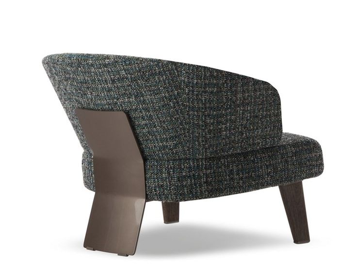 an upholstered chair with wooden legs and a green tweed fabric seat, viewed from the front