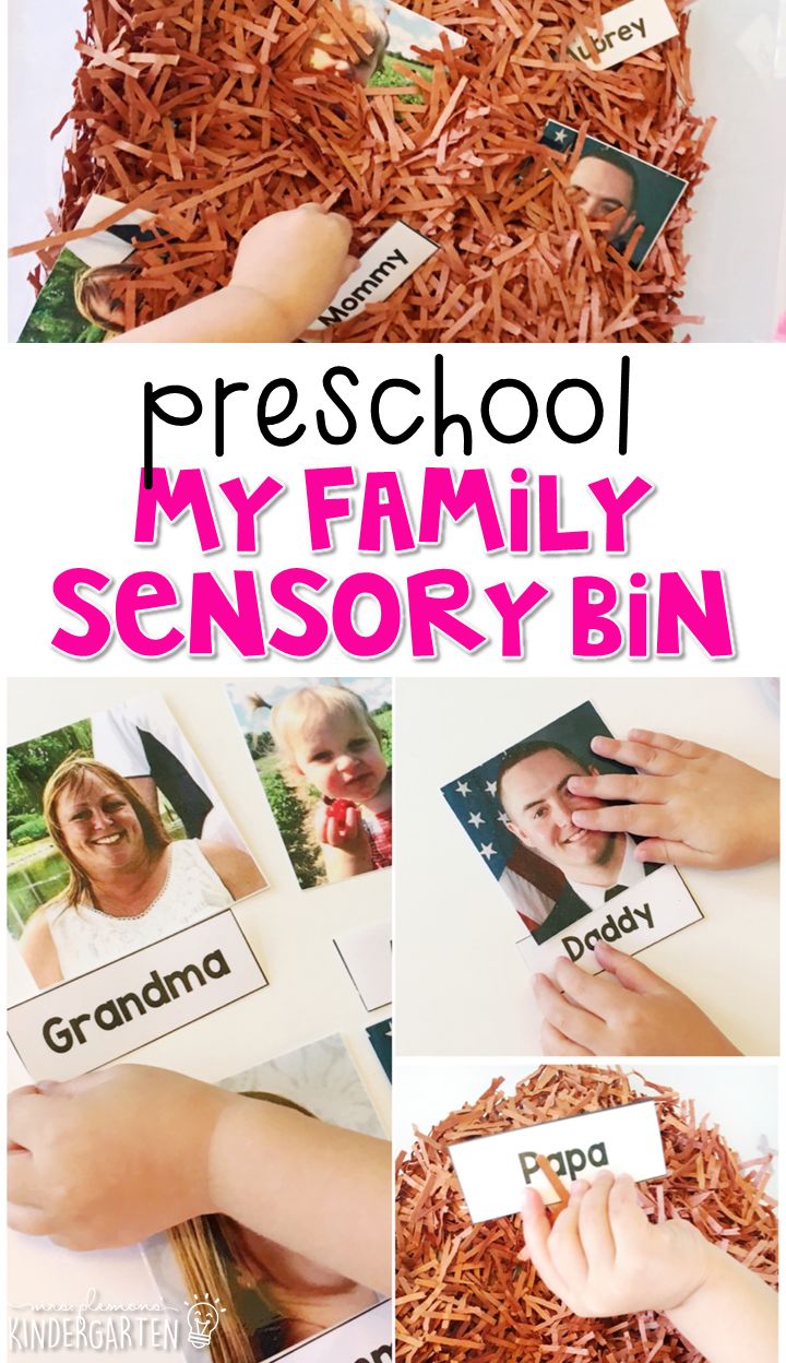 a collage of pictures with the words preschool my family sensory bin on it