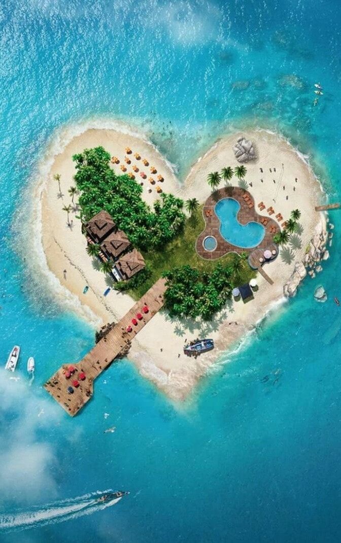 an island in the shape of a heart