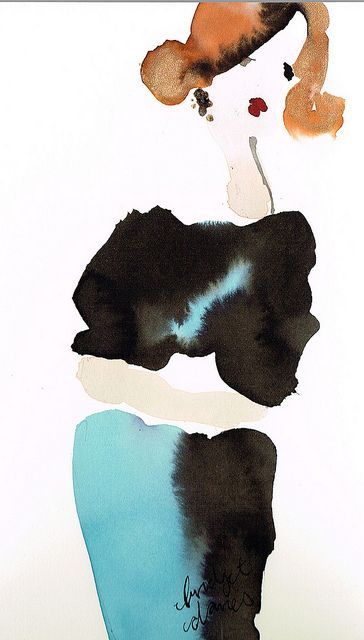 an abstract painting with black and brown colors on white paper, including the image of a woman's head