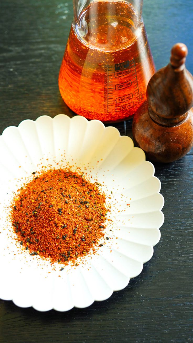 a white plate with some spices on top of it