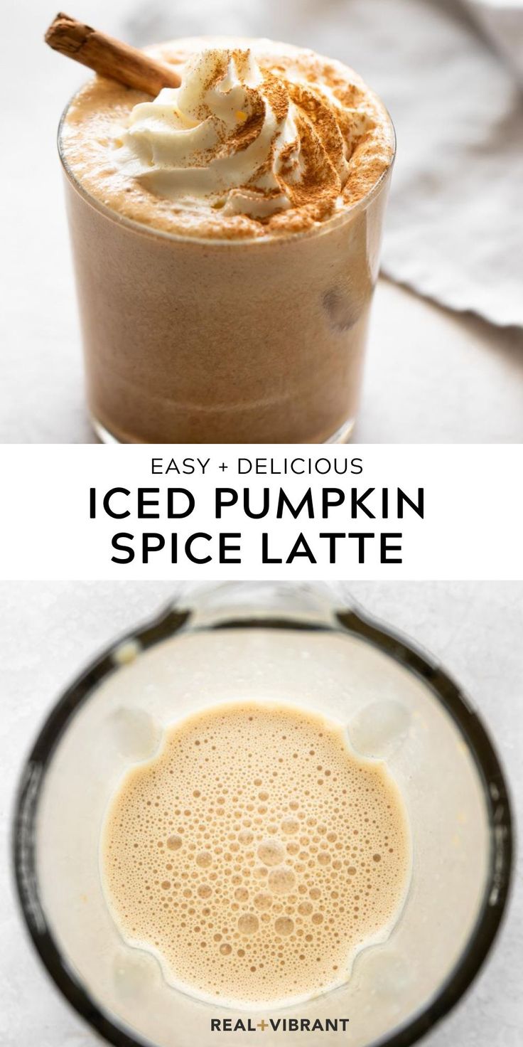 an iced pumpkin spice latte with whipped cream and cinnamon on top is the perfect fall drink