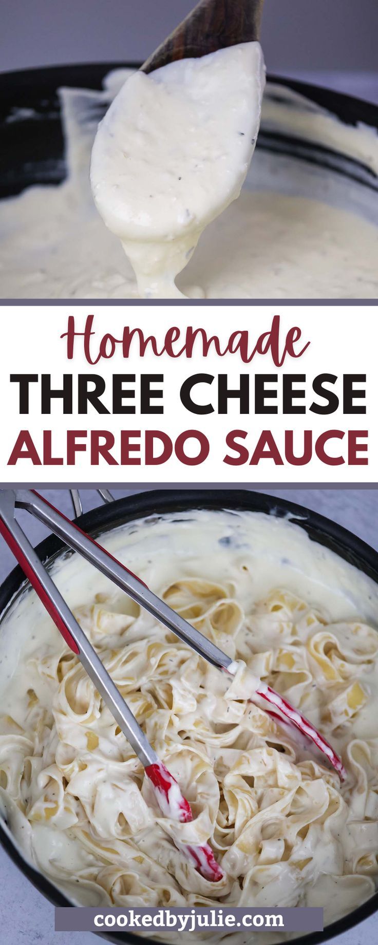 homemade three cheese alfredo sauce in a skillet