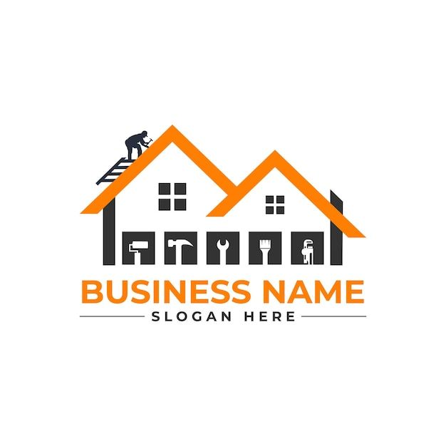 a logo for a roofing company that has been designed to look like a house