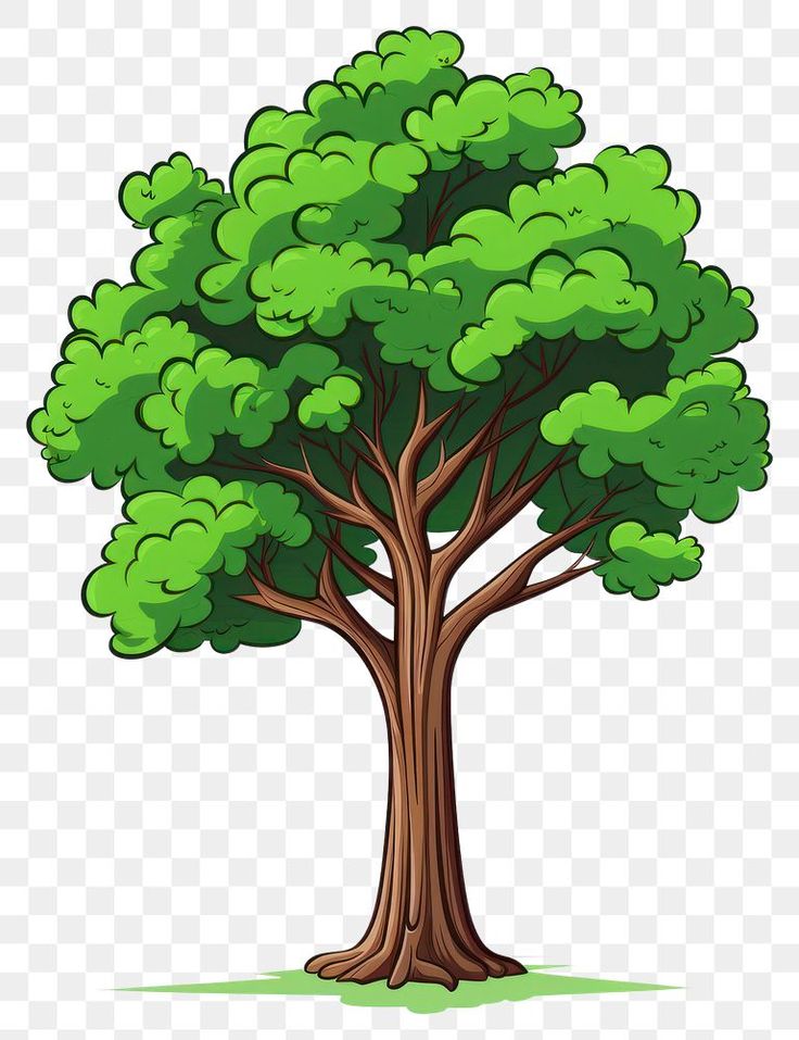 a cartoon tree with green leaves and branches