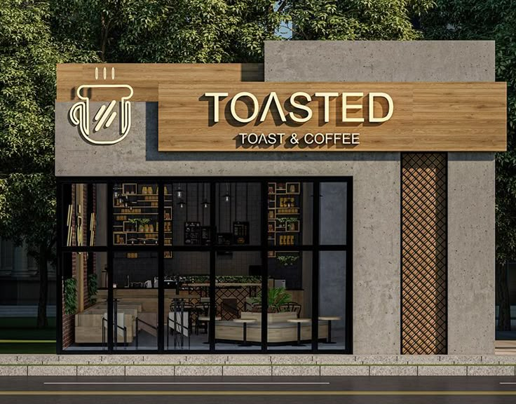 a store front with the words toast and coffee on it