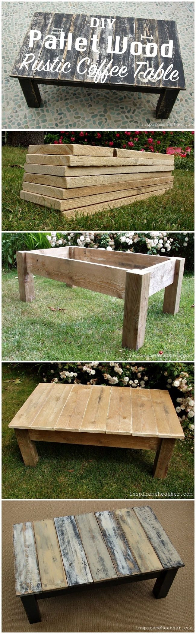 an old pallet wood table is transformed into a bench