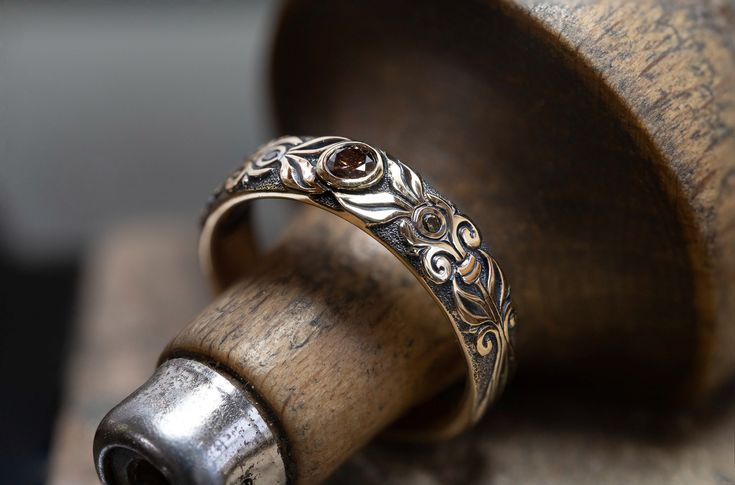 Brown Diamond and Botanical Design | HOME Bronze Rings, Brown Wedding Ring, Brown Engagement Rings, Brown Rings, Fantasy Ring, Antique Wedding Rings, Unusual Jewelry, Brown Diamond, Stone Engagement Rings