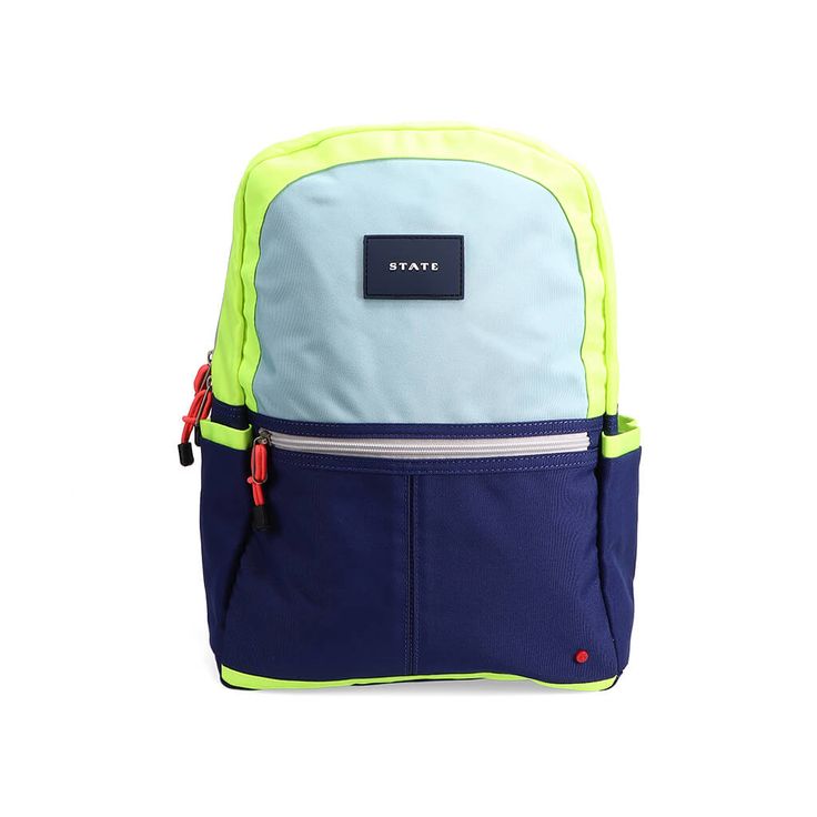 State Bags Kane Kids Travel Backpack Navy/Neon | NINI and LOLI Functional Backpack For End Of School Year, Functional School Backpack With Ykk Zipper, Casual Multicolor Backpack For School Events, Playful Nylon Bags For Back To School, Back To School Blue Backpack With Zipper Pocket, Functional Backpack For Playtime, Blue Backpack With Zipper Pocket For Back To School, Sporty School Backpack With Zipper Pocket, Multicolor Backpack With Zipper Pocket For Back To School