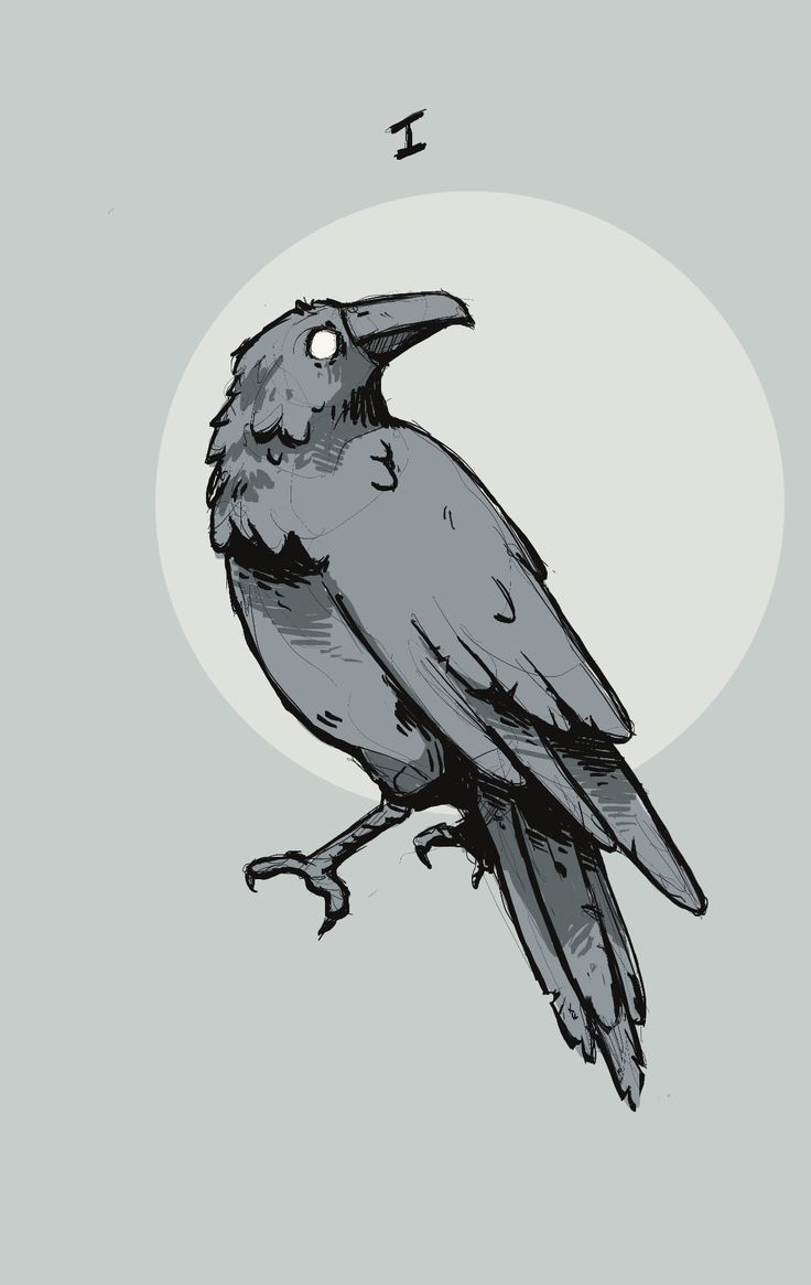 a drawing of a bird sitting on top of a tree branch with the moon in the background