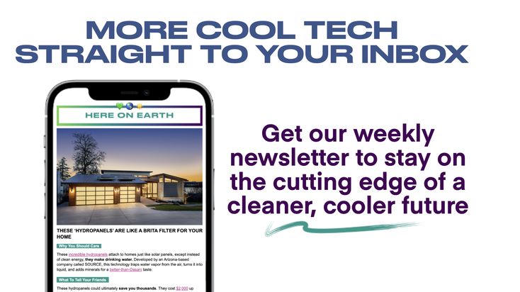 a cell phone with the text get our weekly news to stay on the cutting edge of a cleaner, cooler future