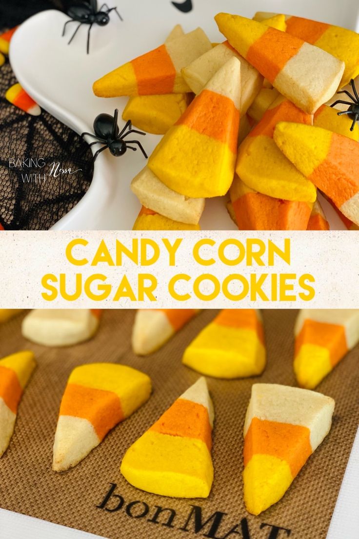 candy corn sugar cookies with spider on top