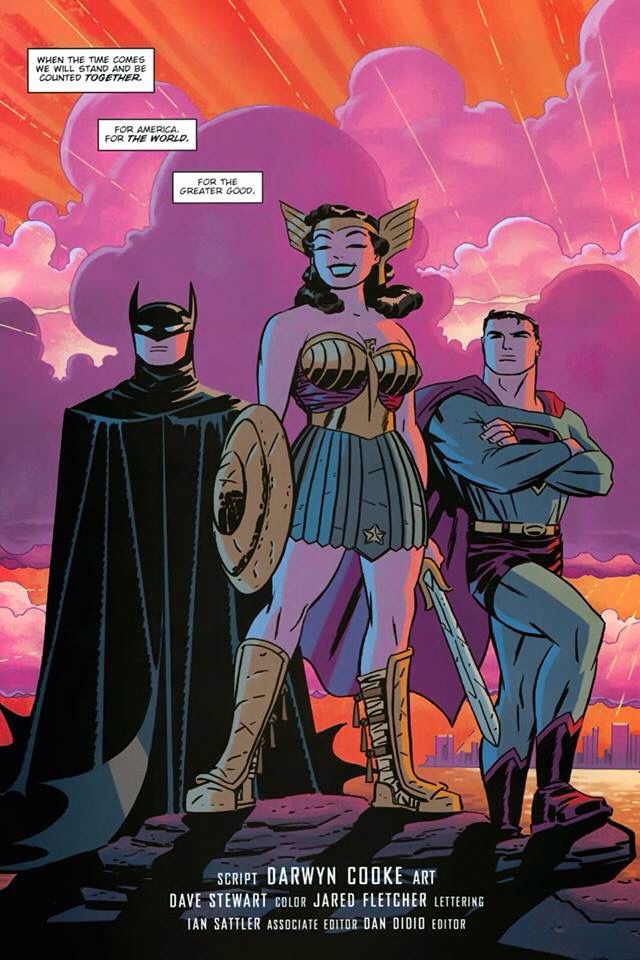 the batman and wonder twins are standing next to each other in front of an orange sky