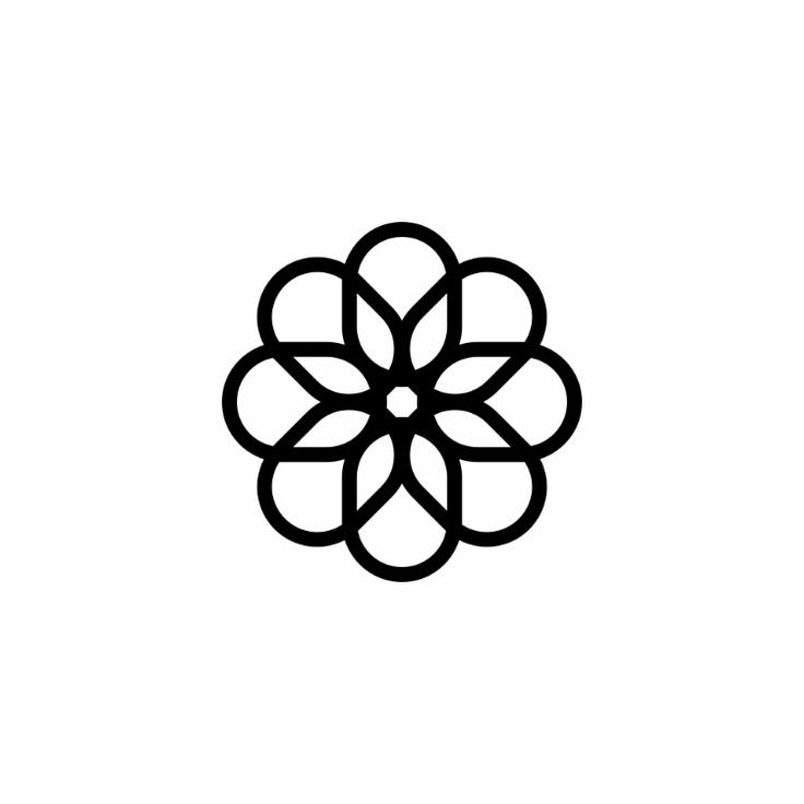 a black and white flower logo on a white background