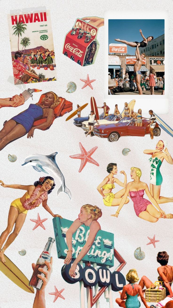 a collage of vintage hawaiian advertising from the 1950's and 1960s's