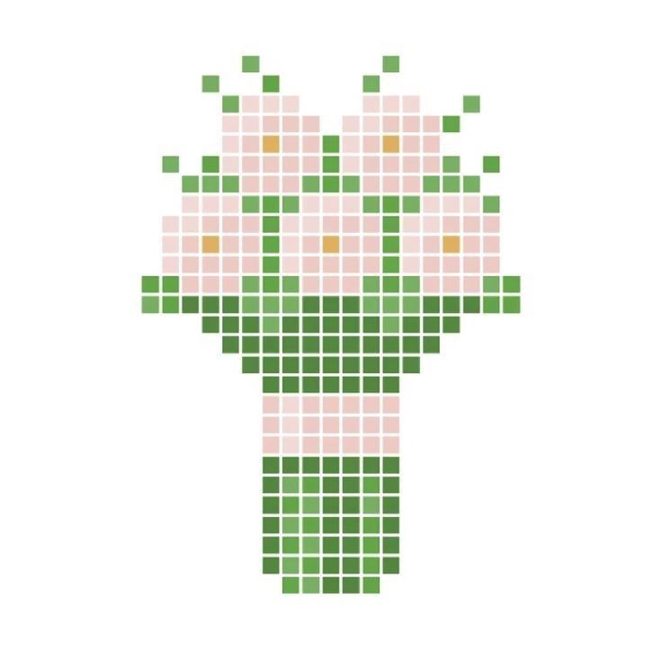 a pixelated flower is shown in pink and green