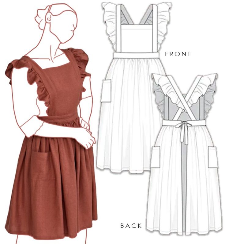 the front and back views of an apron dress