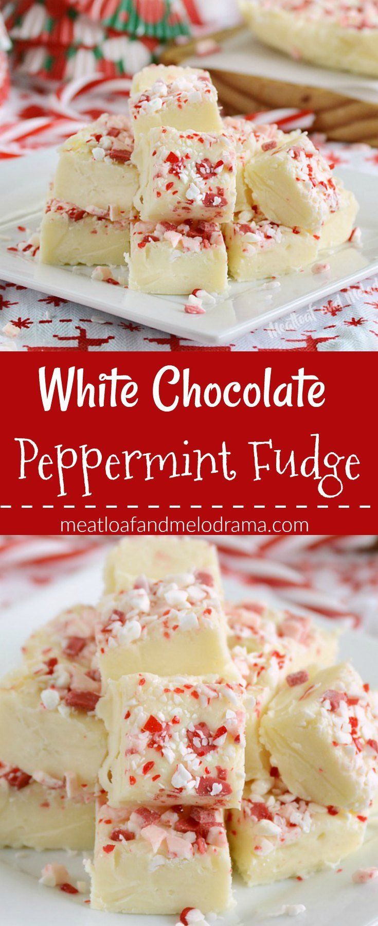 white chocolate peppermint fudge on a plate