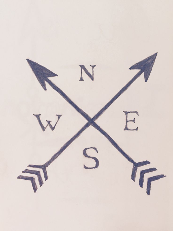 an image of two arrows with the words west and north on them in black ink