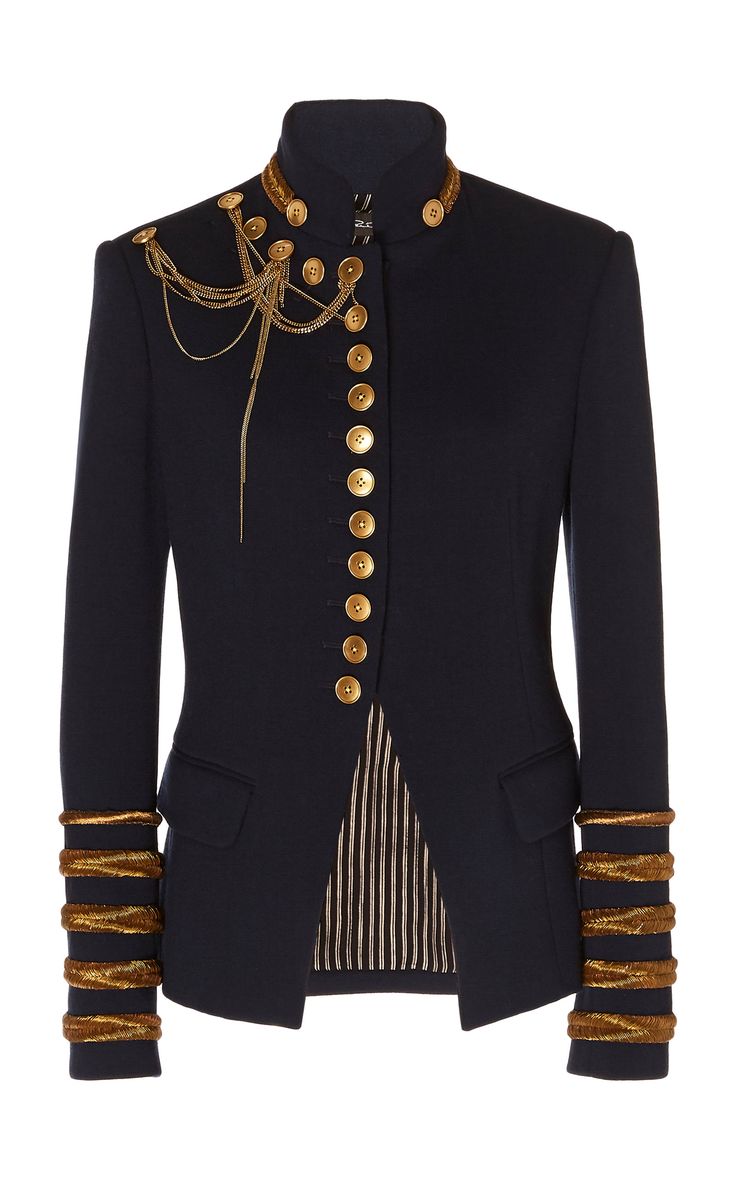 Embellished Virgin Wool Military Jacket by OSCAR DE LA RENTA for Preorder on Moda Operandi Military Inspired Fashion, Military Looks, Military Style Jackets, Wool Blend Jacket, Military Inspired, Life Photo, Mode Inspiration, Luxury Vintage, Military Fashion