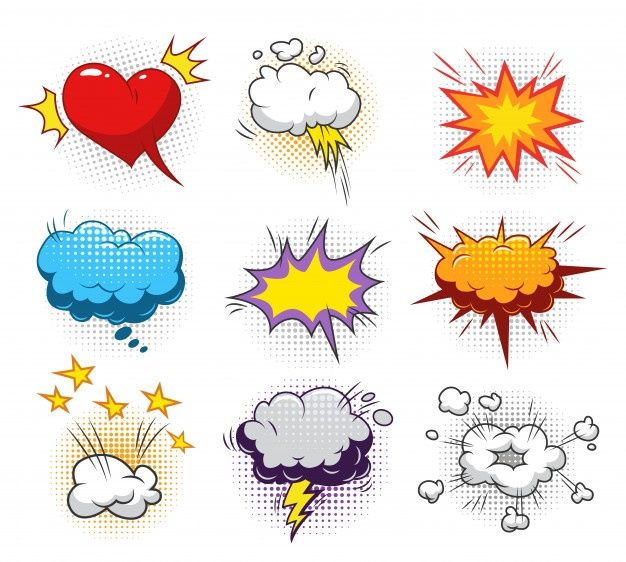 comic speech bubbles with different shapes and colors