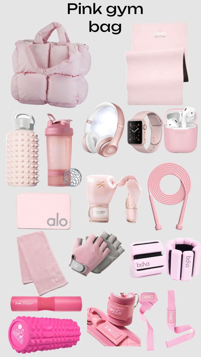 the pink gym bag is packed with accessories