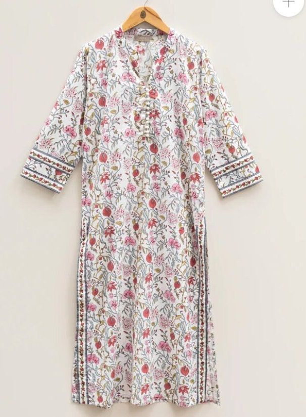 gorgeous Floral cotton kurta For women 100% cotton fabric and comfortable Spring Floral Print Straight Kurta Blouse, Floral Print Straight Kurta Blouse For Spring, Multicolor Floral Print Kurta For Spring, Spring Printed Straight Kurta, Printed Straight Kurta For Spring, White Floral Print Straight Kurta, Bohemian Floral Print Straight Kurta Tunic, Spring Cotton Kurta With Floral Print, Bohemian Straight Kurta Tunic With Floral Print