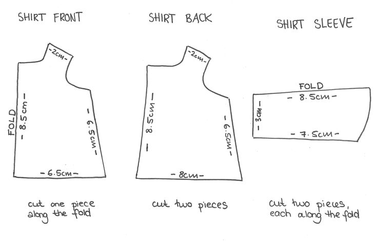 the front and back views of a sewing pattern for a shirt, with measurements to fit it