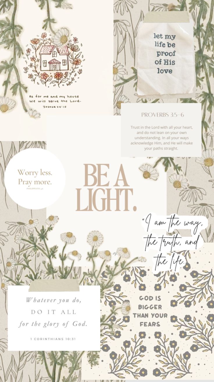 an assortment of cards with flowers and words on them, including the words be a light