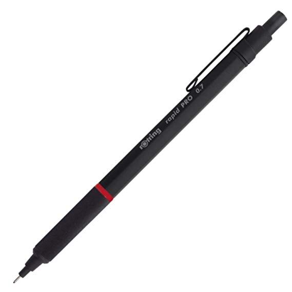 a black pen with red tips on it