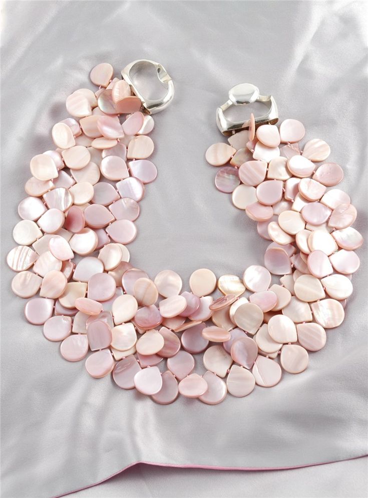 3 Strands Pink Mother of Pearl Petal Necklace - The Ben Silver Collection Luxury Statement Mother Of Pearl Necklace, Luxury Artisan Necklace With Mother Of Pearl, Luxury Mother Of Pearl Shell Necklace, Luxury Handmade Mother Of Pearl Shell Necklace, Elegant Multi-strand Mother Of Pearl Necklaces, Elegant Multi-strand Mother Of Pearl Jewelry, Elegant Multi-strand Mother Of Pearl Necklace, Luxury Pink Round Beads Jewelry, Elegant Round Coral Necklace