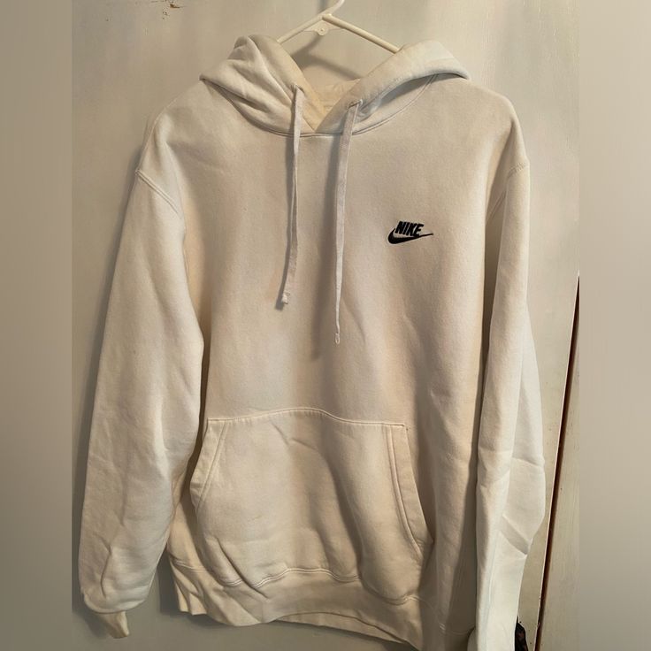 White Nike Hoodie, Never Worn. Size Large Nike Crew Neck Hoodie For Streetwear, Casual Nike Hoodie For Streetwear, White Sporty Sweatshirt For Streetwear, Sporty White Sweatshirt For Streetwear, White Urban Sweatshirt With Ribbed Cuffs, Urban White Sweatshirt With Ribbed Cuffs, White Casual Hoodie Top, Casual White Hoodie Top, Nike Urban Hoodie Sweatshirt