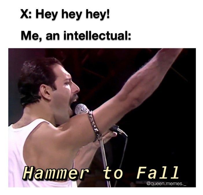 an image of a man singing into a microphone with the caption hammer to fall