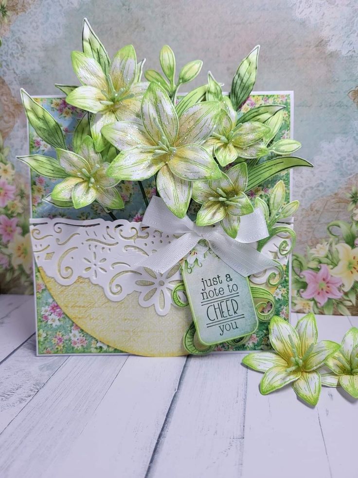 a close up of a card with flowers on it