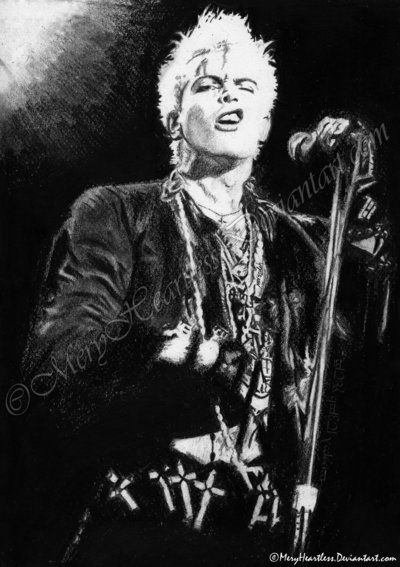 a black and white drawing of a woman singing into a microphone