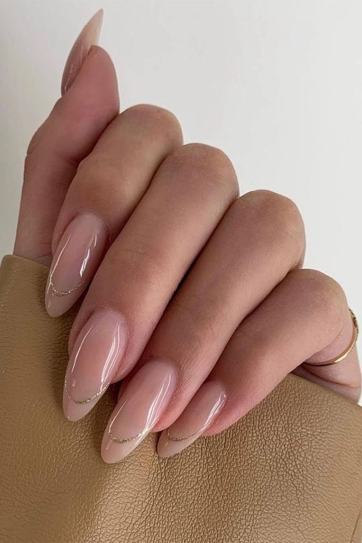 gel french tip nude nail design Acrylic Nails Nude, Nude Nail Designs, Minimal Nails, Almond Acrylic Nails, Nails Black, Abstract Designs, Oval Nails, Neutral Nails, Minimalist Nails