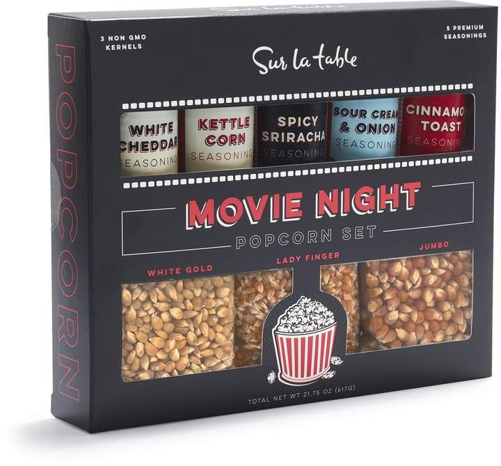 the movie night popcorn set includes three different flavors