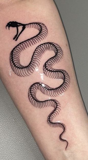 a black and white snake tattoo on the arm