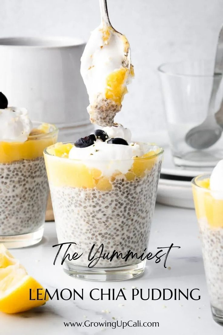 lemon chia pudding with yogurt and blueberries