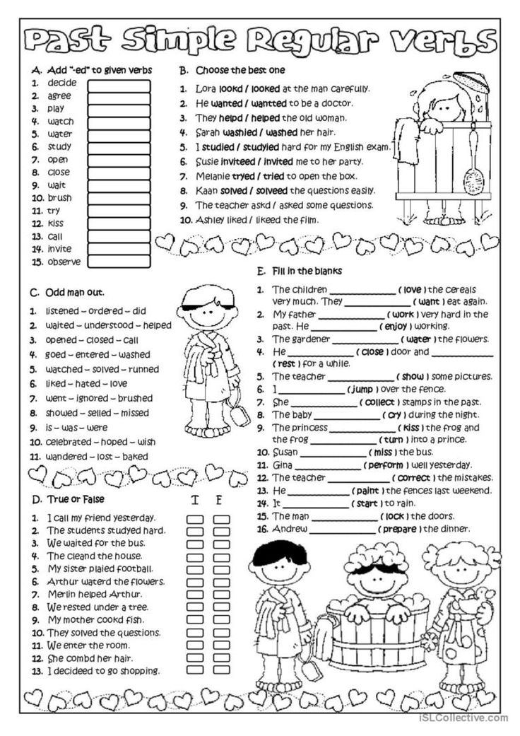 a printable worksheet for the past simple regular verbs with pictures and words