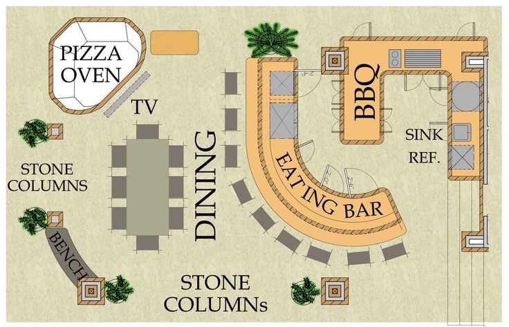 the floor plan for pizza oven and seating area