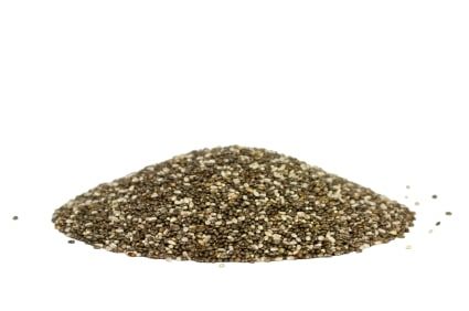 a pile of chia seeds on a white background