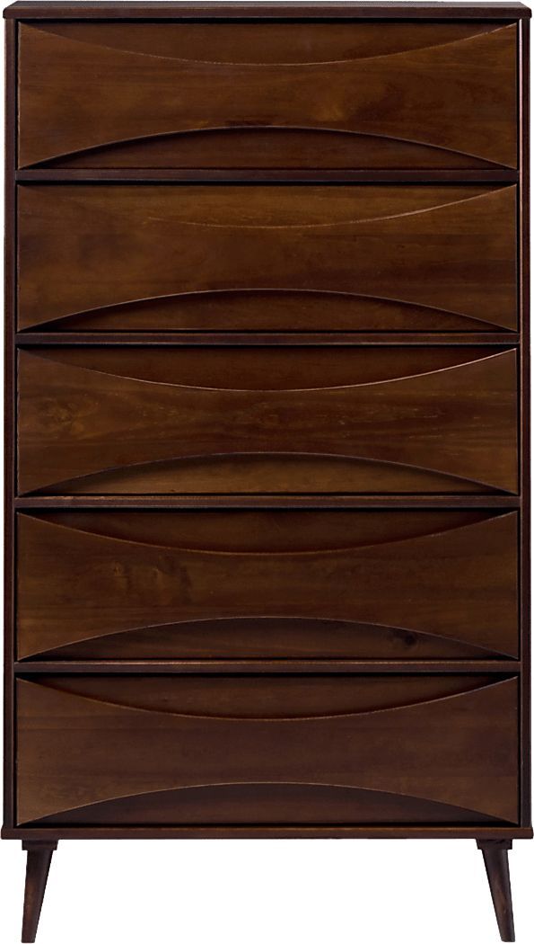 the chest of drawers is made out of wood and has wavy lines on each drawer