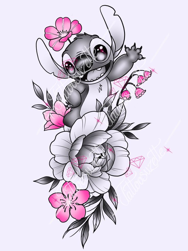 a drawing of a koala with flowers on it's back and the word love written