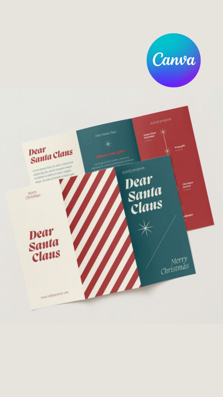 three christmas cards with the words dear santa claus and merry christmas written in red, white and blue