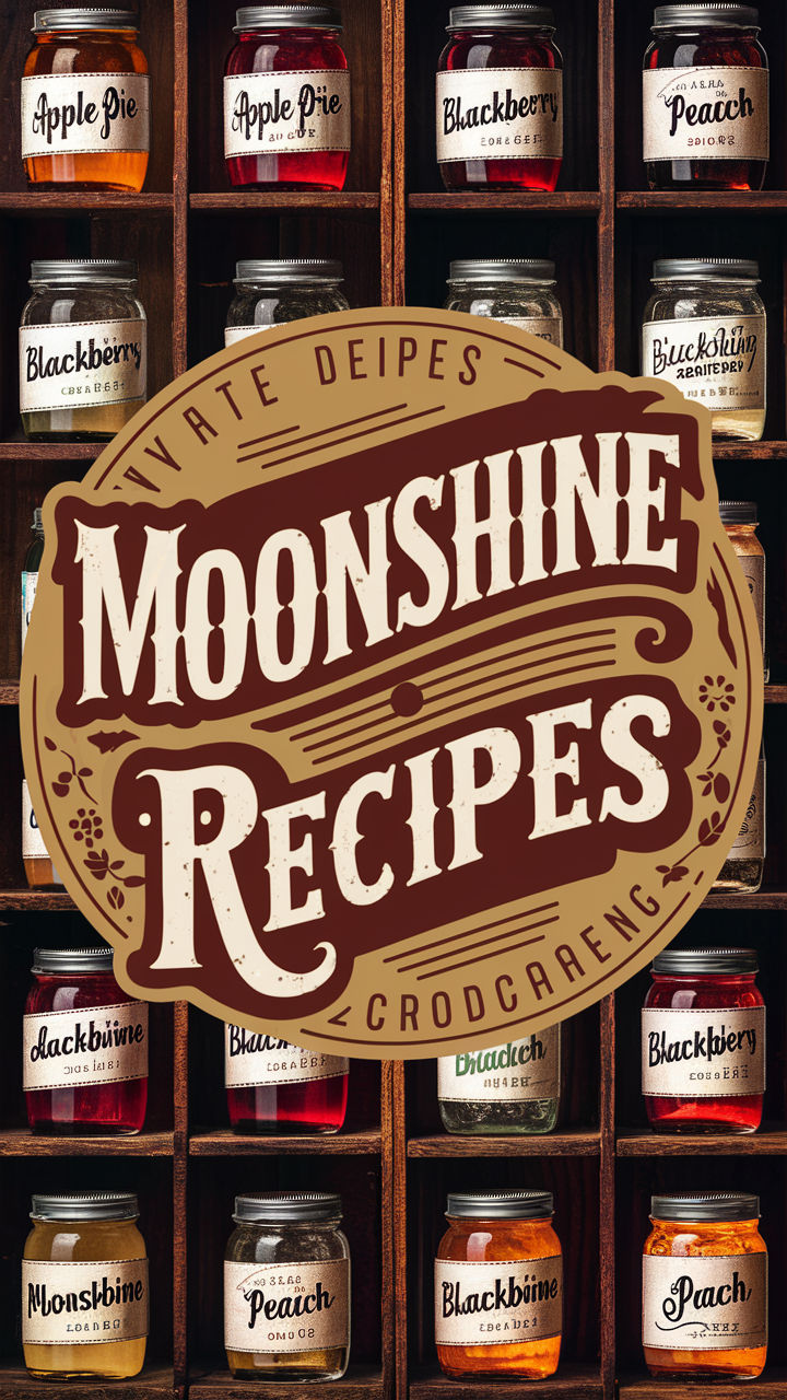 the moon shines recipe is displayed in front of wooden shelves filled with jams