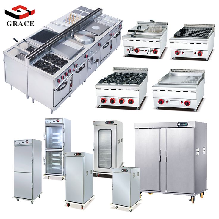 several different types of commercial kitchen appliances are shown in this image, including ovens and refrigerators