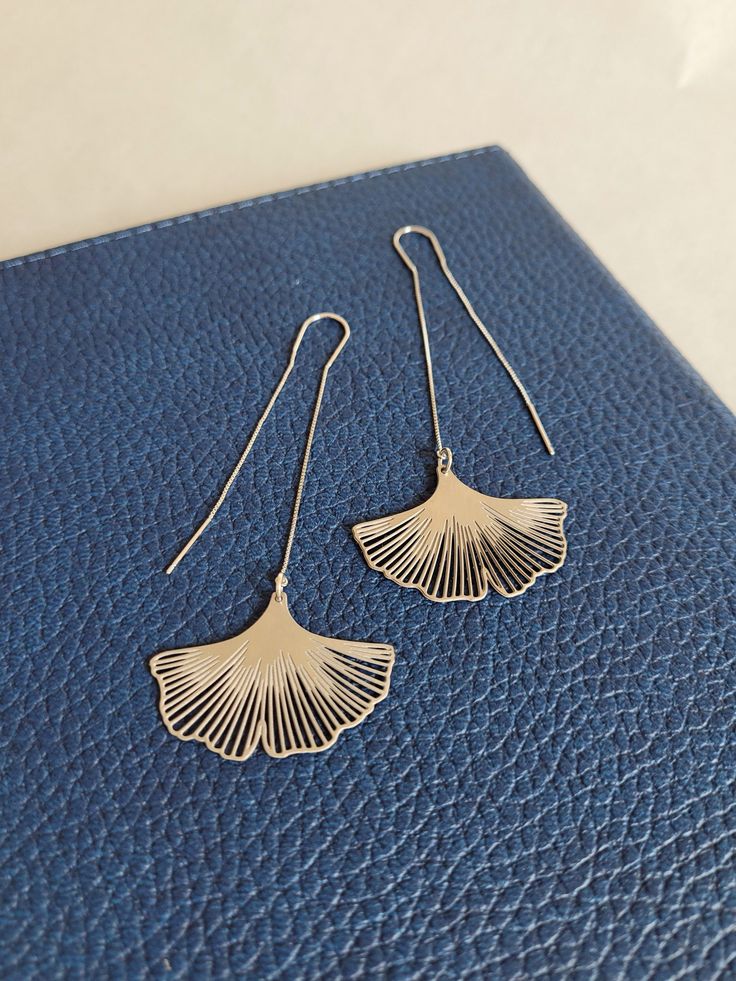 Ginkgo Leaf Earrings in Sterling Silver October Jewelry, Leaf Earrings Silver, Laser Cut Wood Crafts, Ginkgo Leaves, Jeweled Shoes, Sweet Clothes, Cambridge Ma, Laser Cut Earrings, Thread Earrings