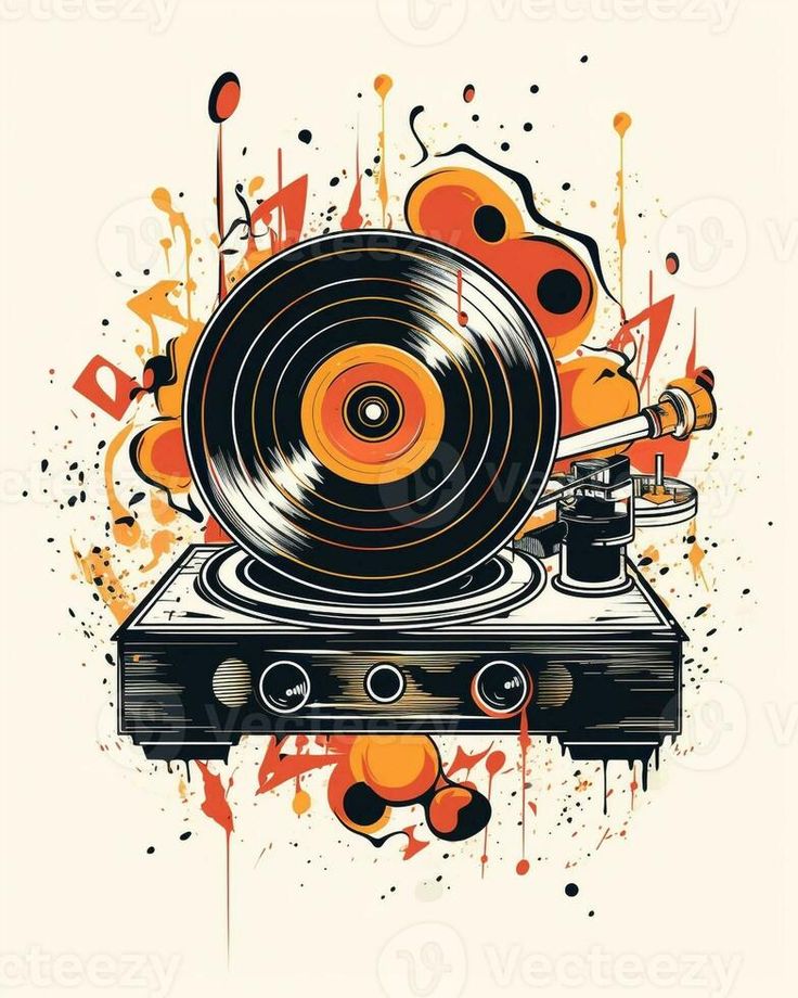 AI Generative retro music background poster with vinyl lp turntable Vinyl Record Background, Vintage Turntable Aesthetic, Turntables Art, Turntable Vinyl Illustration, Vpi Turntable, Designer Tees, Music Background, Music Inspiration, Music Backgrounds